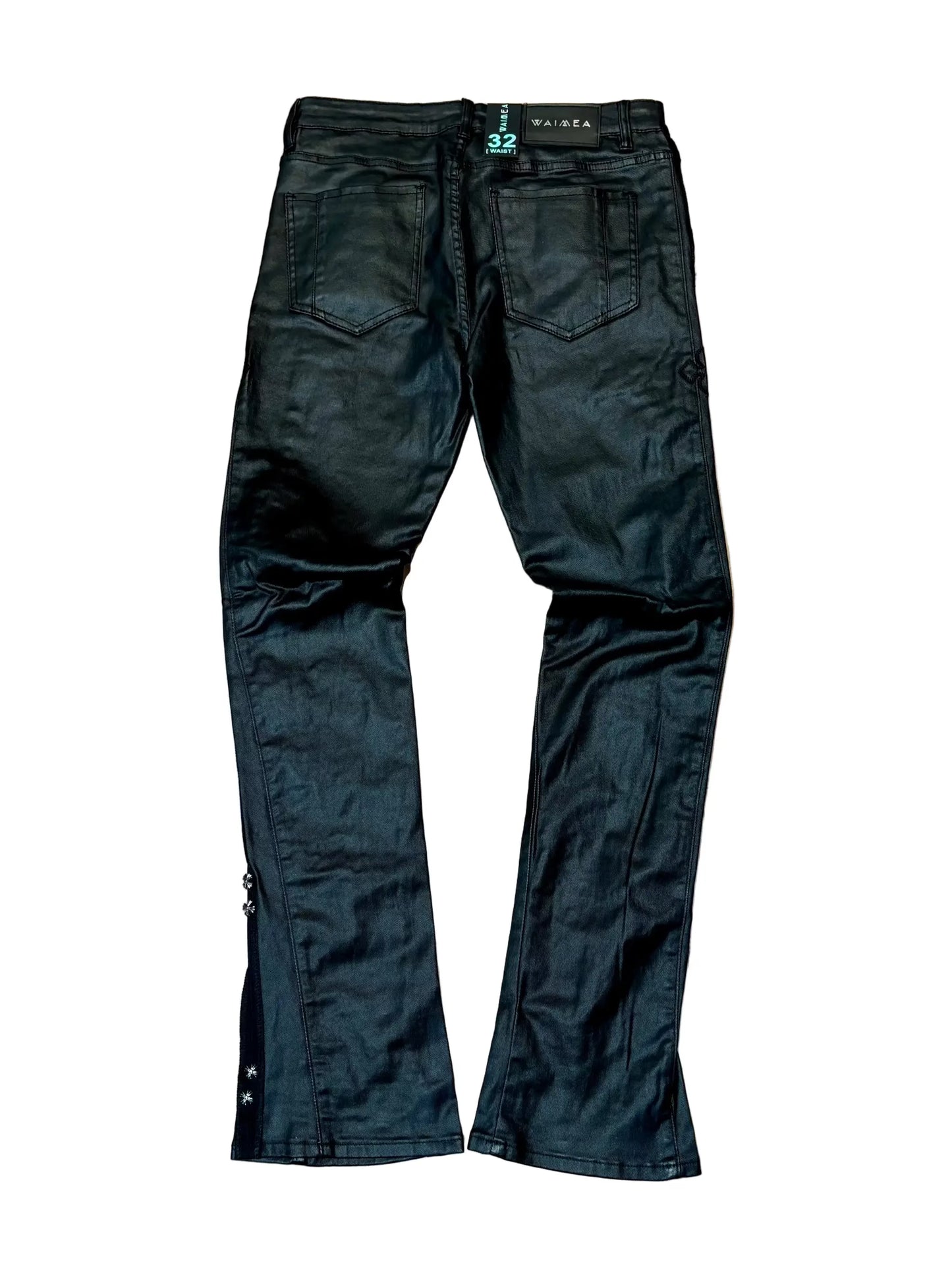 Waimea Fleur-de-lis Wax Coated Stacked Jeans by Waimea