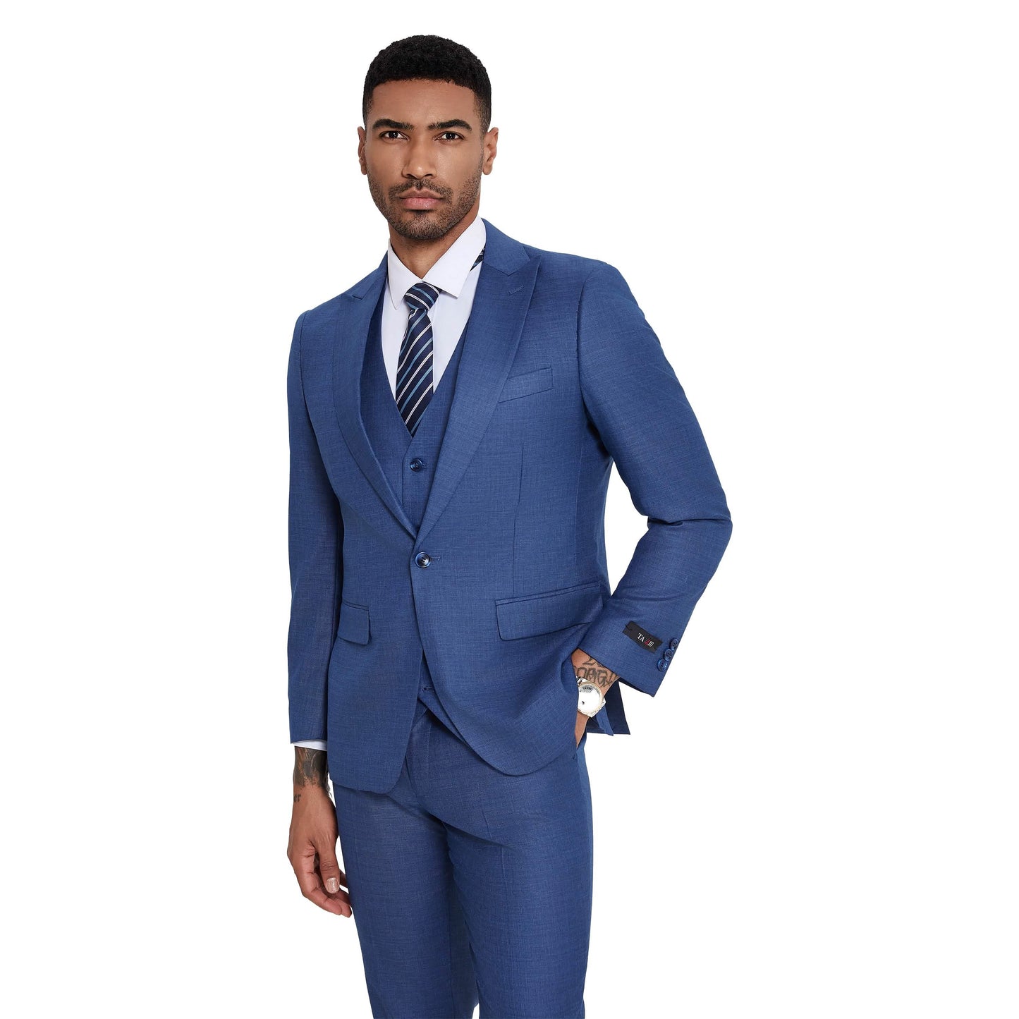3 PC Solid Textured Peak Lapel Suit