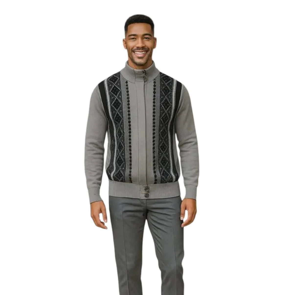 Silver Silk Hidden Placket Zip Sweater Jacket