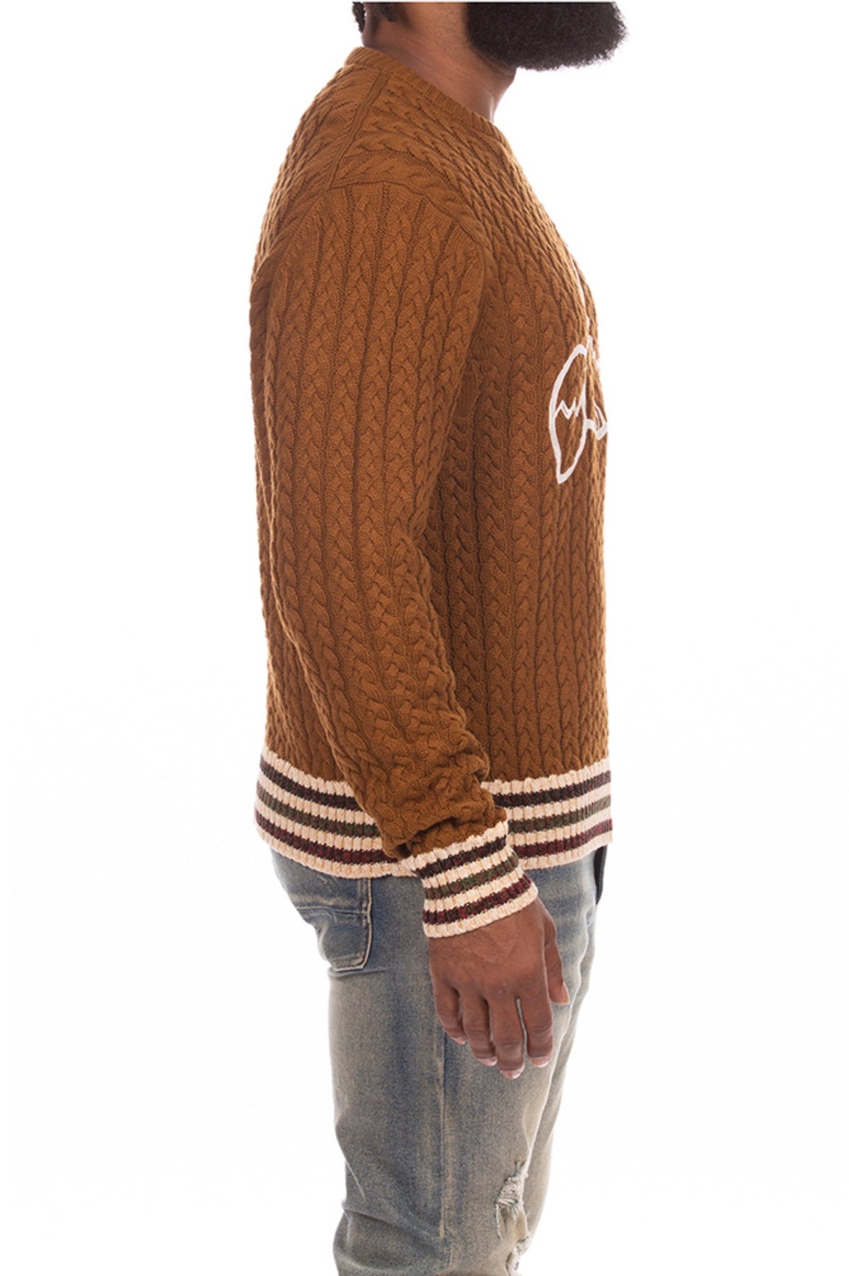 AKOO Cable Snobby Sweater in Monk's Robe side view