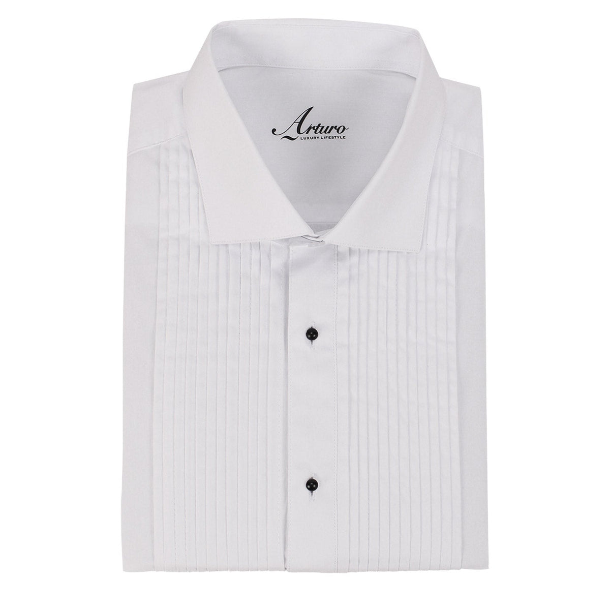 Arturo 300TUX white pleated tuxedo shirt, folded front view