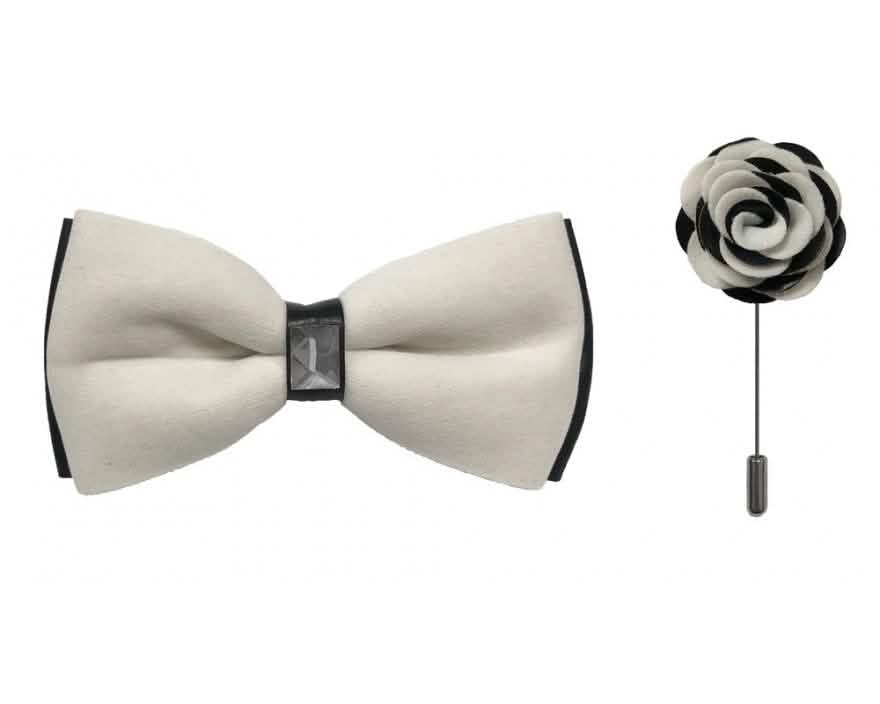 Brand Q Black Two Toned Velvet Bow Ties with Matching Pin Lapels