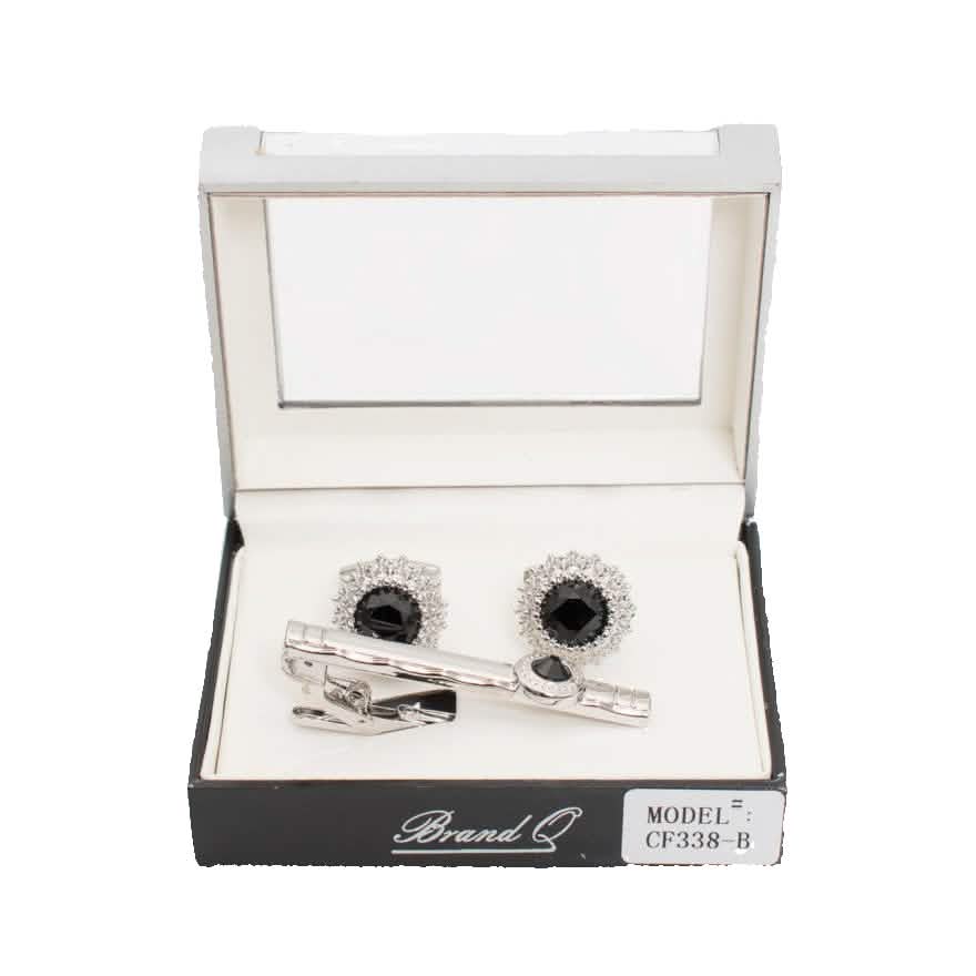 Brand Q Silver Cufflinks and Tie Clip – CF338