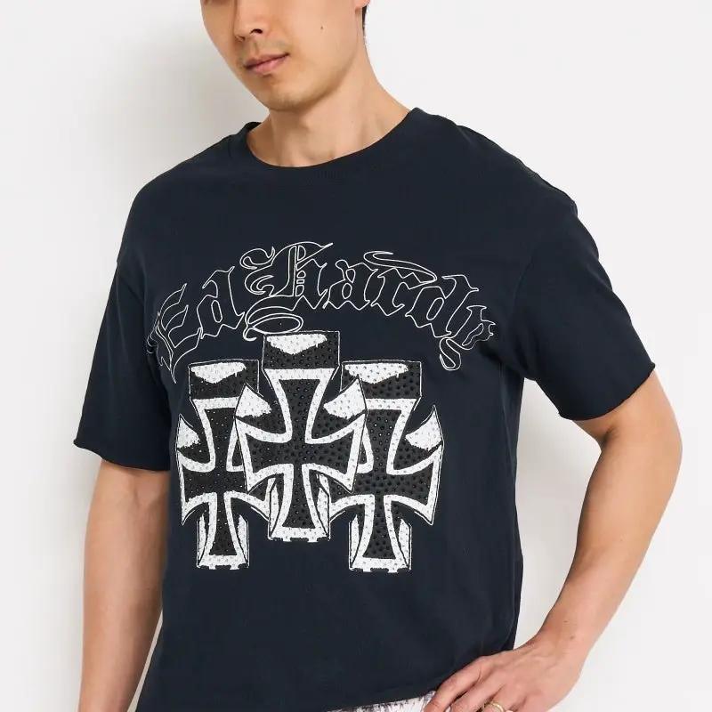 Ed Hardy Crosses Boxy Rhinestone Cropped Tee by Ed Hardy