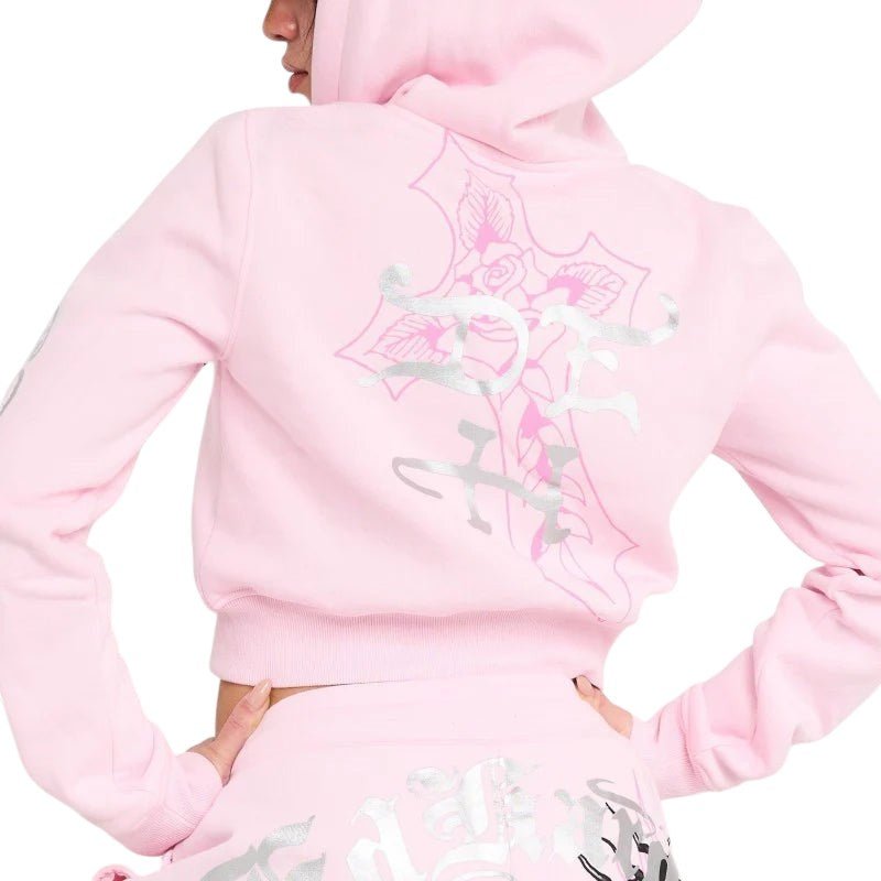 Ed Hardy Flame Cross Hoodie Short Set from On Time Fashions – Women's short set by Ed Hardy, Birmingham AL’s 1 fashion store and premier destination for streetwear, suits, kids fashion, and big & tall