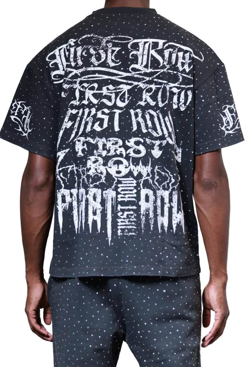 First Row Y2K Tribal Stud Tee from On Time Fashions – Tee by Huge USA, Birmingham AL’s 1 fashion store and premier destination for streetwear, suits, kids fashion, and big & tall