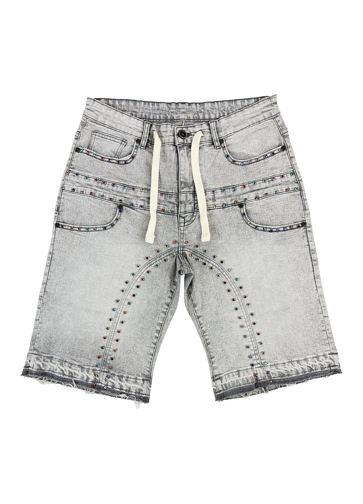 Focus Multi Color Stone Embellished Shorts in Gray, product view