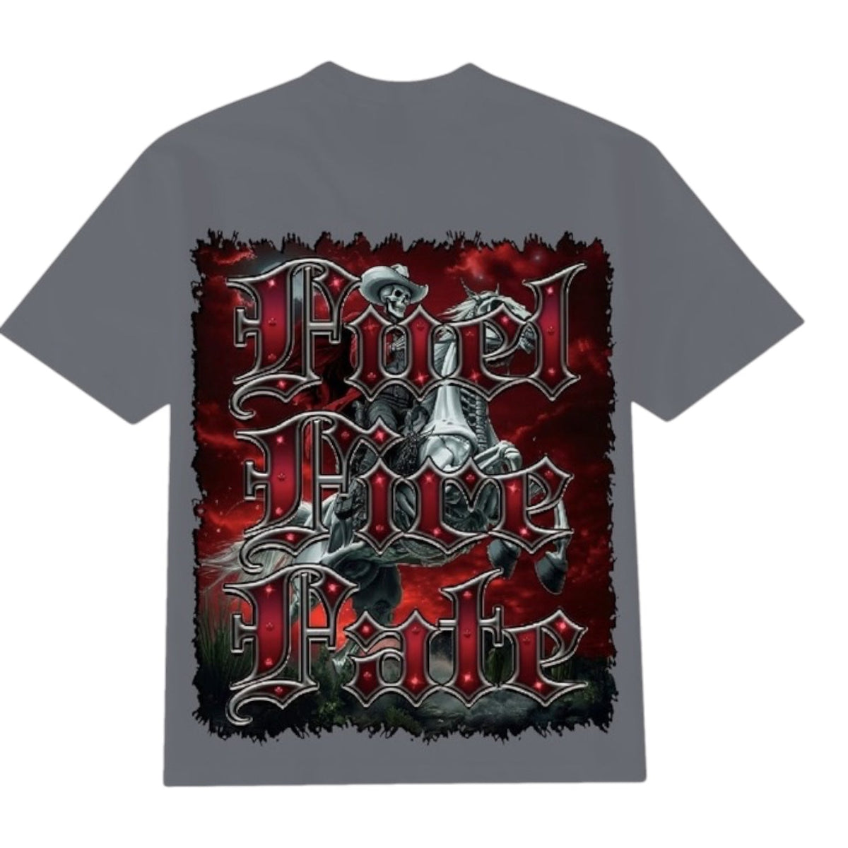 G West Rhinestone Rider Of Flames Double Side Tee in Charcoal/Red/Black, back view