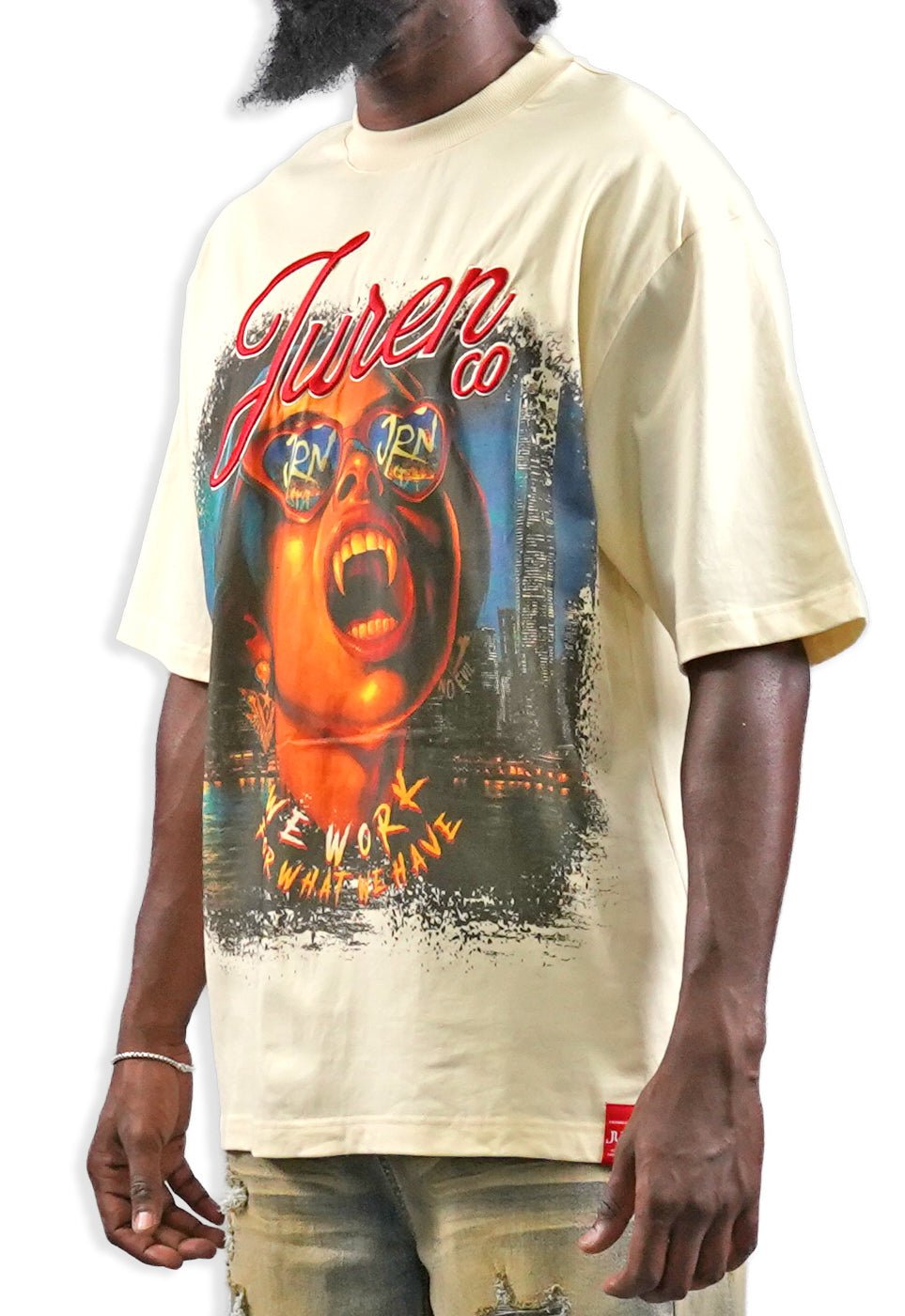 Juren Beware Of The Blood Suckers Cream Shirt from On Time Fashions – Graphic Tee by Juren, Birmingham AL’s 1 fashion store and premier destination for streetwear, suits, kids fashion, and big & tall