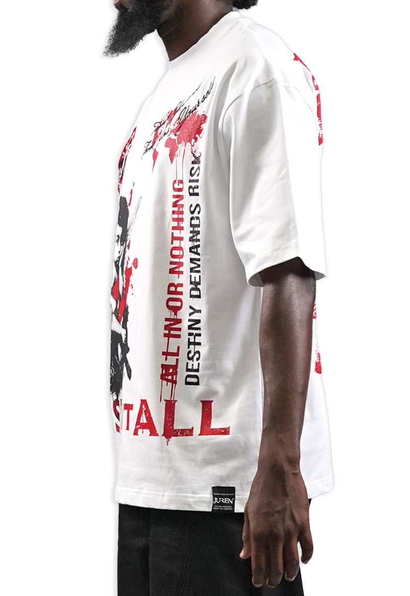 Juren Risk It All White Shirt from On Time Fashions – Graphic Tee by Juren, Birmingham AL’s 1 fashion store and premier destination for streetwear, suits, kids fashion, and big & tall