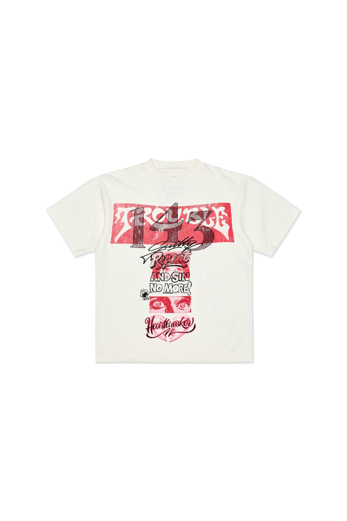 Keep Out Fake Love Pals KOFL01-10129 tee in Off White, front view