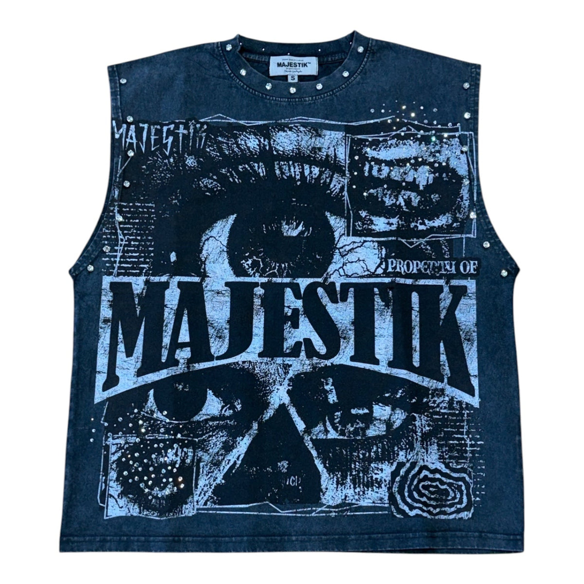 Majestik TE26004 Studios graphic sleeveless tee in Black, front view