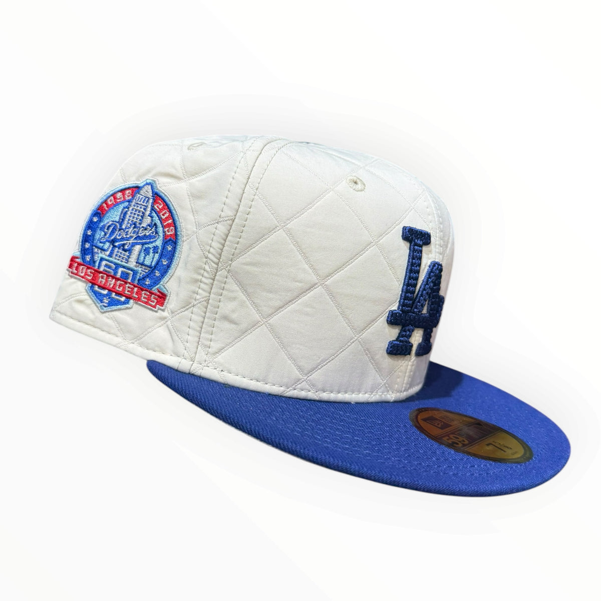 New Era Dodgers white and blue quilted 59FIFTY fitted hat Los Angeles side patch