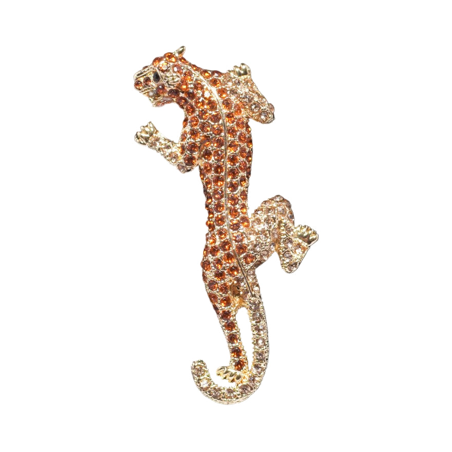 Decorative brooch in the shape of a leopard with rhinestone embellishments