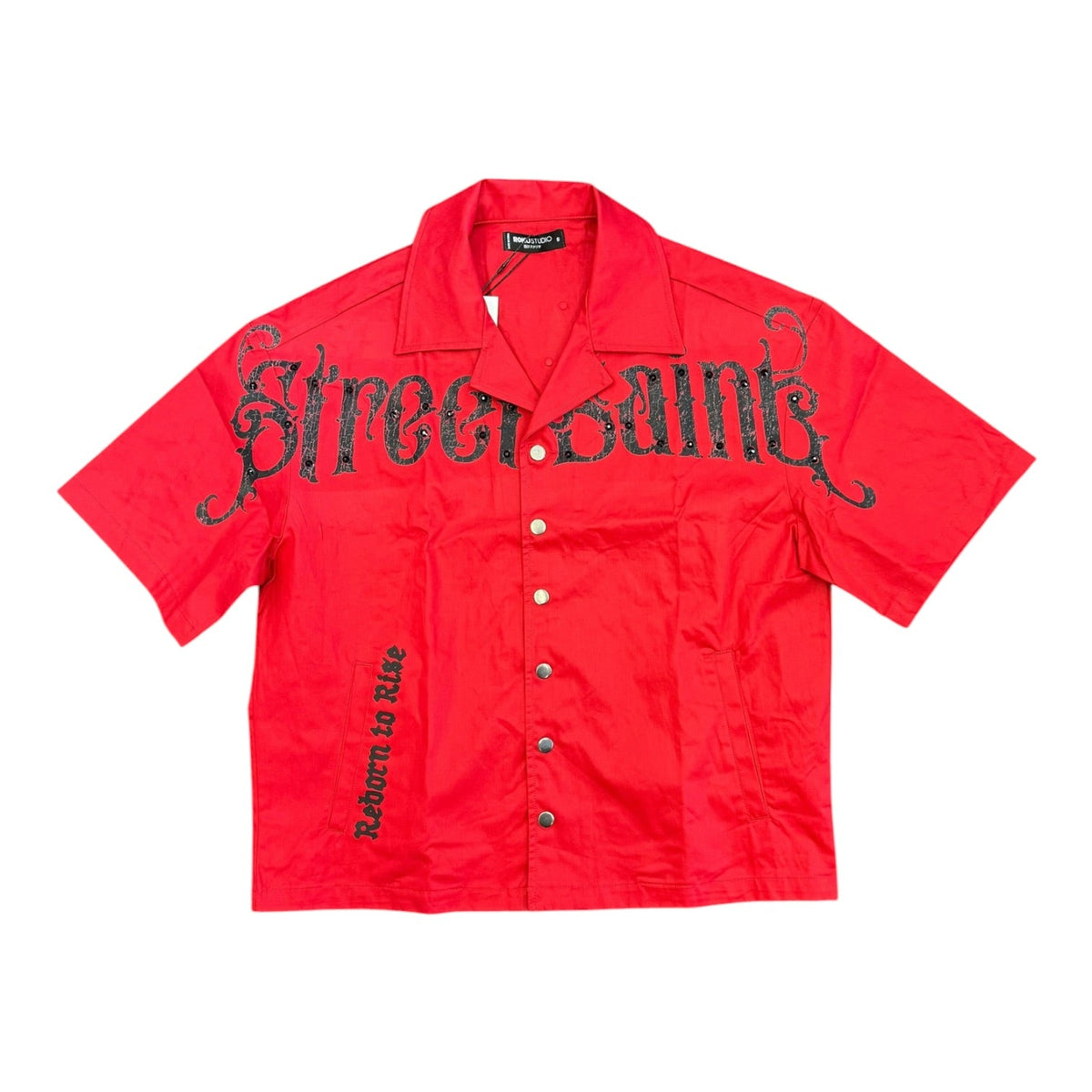Roku Studio RK1482030 Street Saints twill boxy shirt in Red, front view