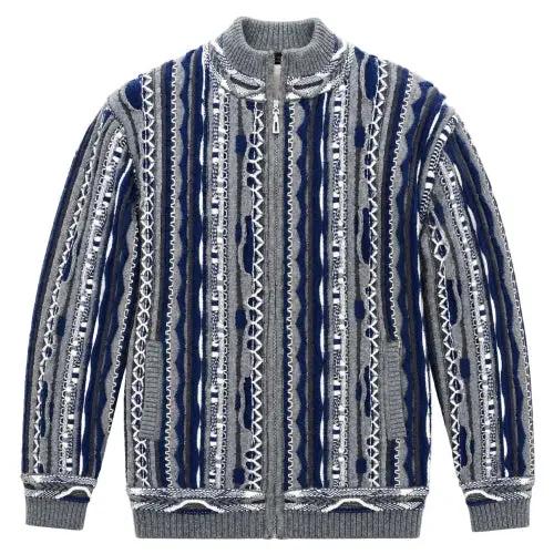 Stacy Adams Patterned Mock-Neck Full-Zip Sweater – 32030