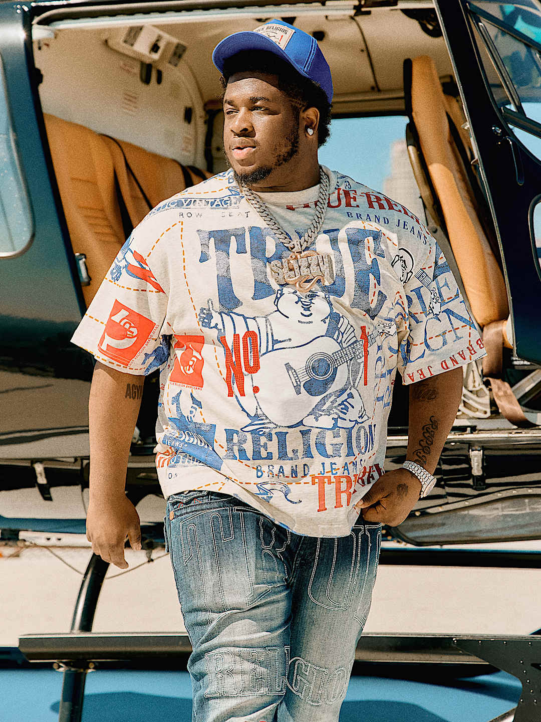 True Religion No. 1 Logo Heavyweight Oversized Tee in Natural, lifestyle view
