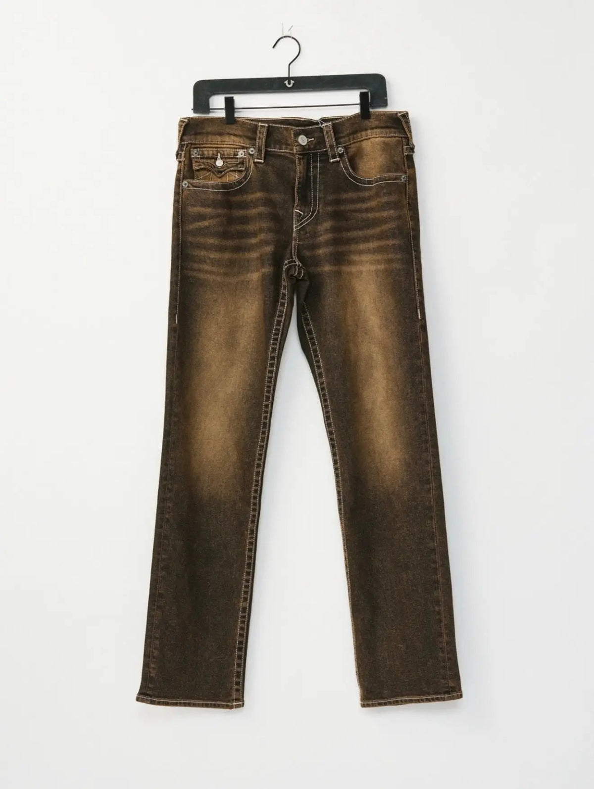 True Religion Ricky SN Flap 34in Rodeo Strip Brown Wash Jean by True Religion