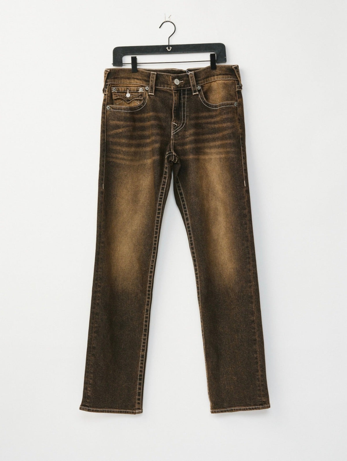 True Religion Ricky SN Flap 34in Rodeo Strip Brown Wash Jean from On Time Fashions – Jeans by True Religion, Birmingham AL’s 1 fashion store and premier destination for streetwear, suits, kids fashion, and big & tall