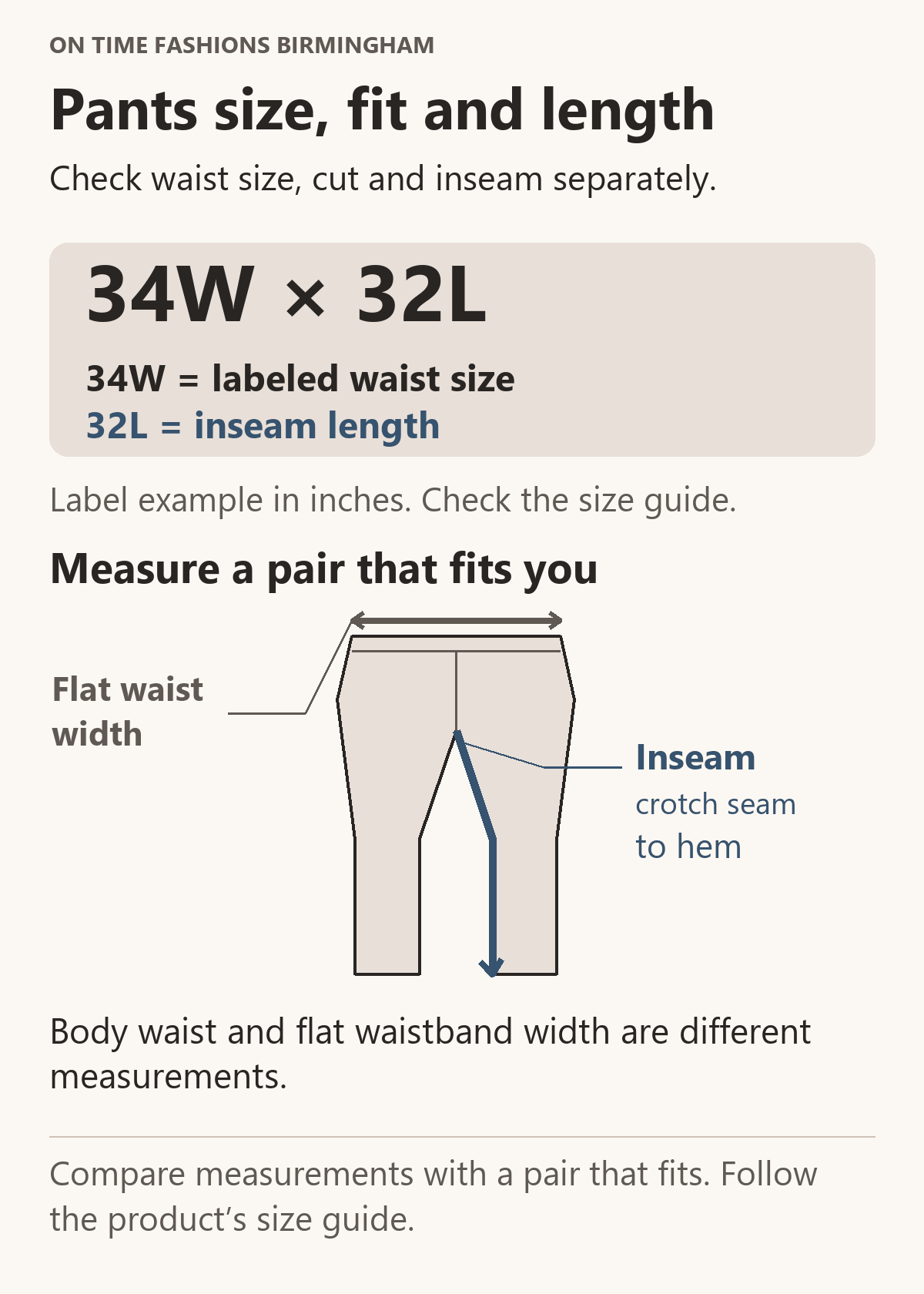 Dress Pants and Jeans: Waist, Fit and Inseam - On Time Fashions
