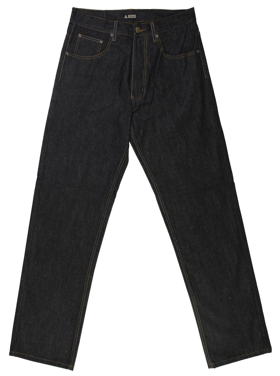 Raw black jeans on a white background