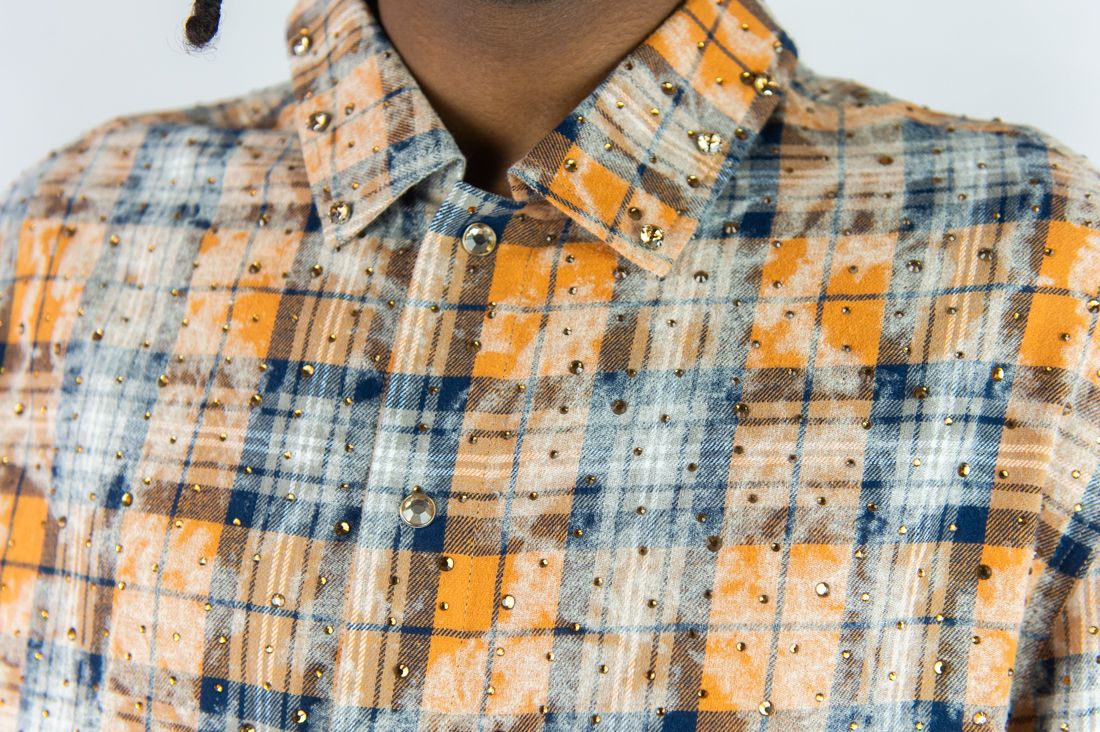 R3BEL Cropped Rhinestone Flannel