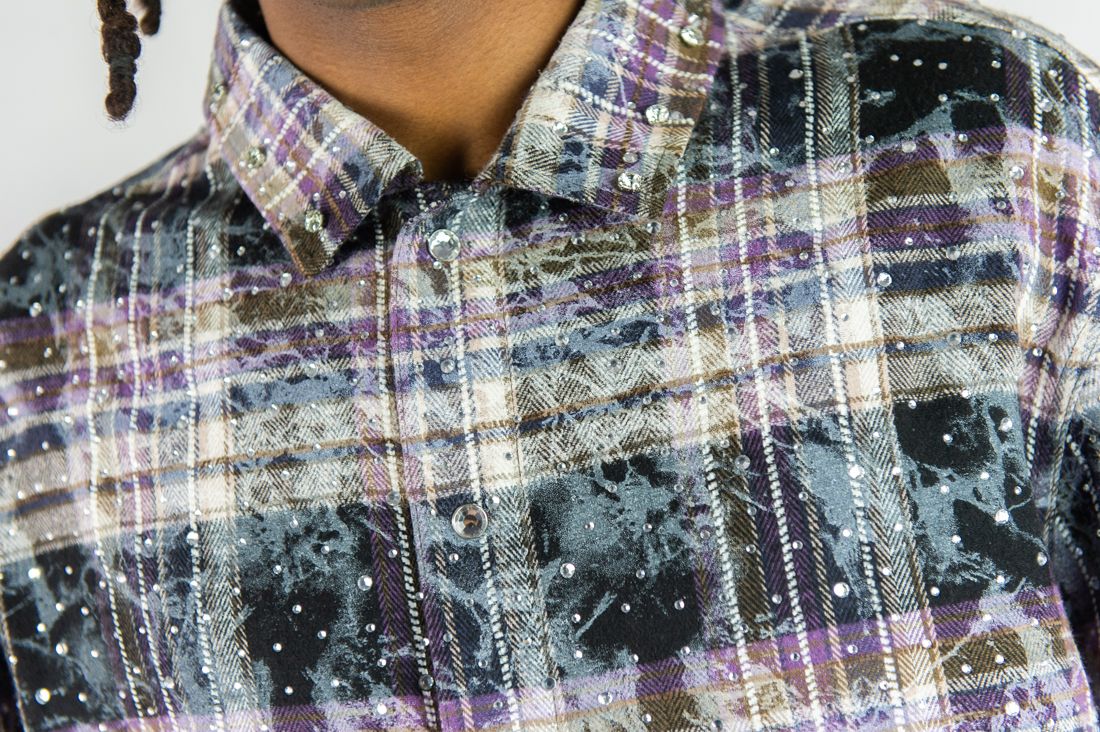 R3BEL Cropped Rhinestone Flannel