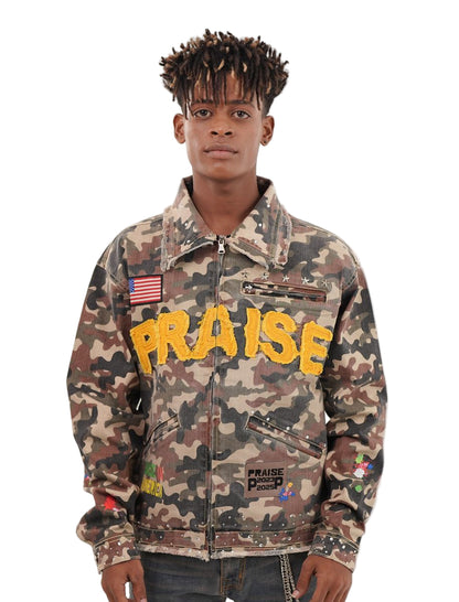 Elite Premium Praise Embellished Premium Denim Jacket Camo