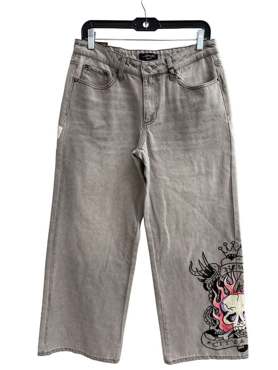 Ed Hardy Women's Pink Skull Flame Baggy Jeans