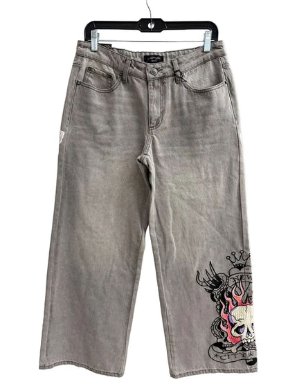 Ed Hardy Women's Pink Skull Flame Baggy Jeans