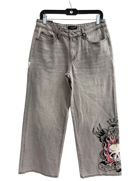 Ed Hardy Women's Pink Skull Flame Baggy Jeans