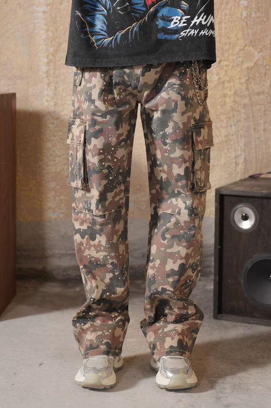 Elite Premium Denim Camo Embellished Cargo