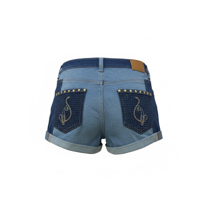 Baby Phat Two Tone Kitty Denim Shorts
