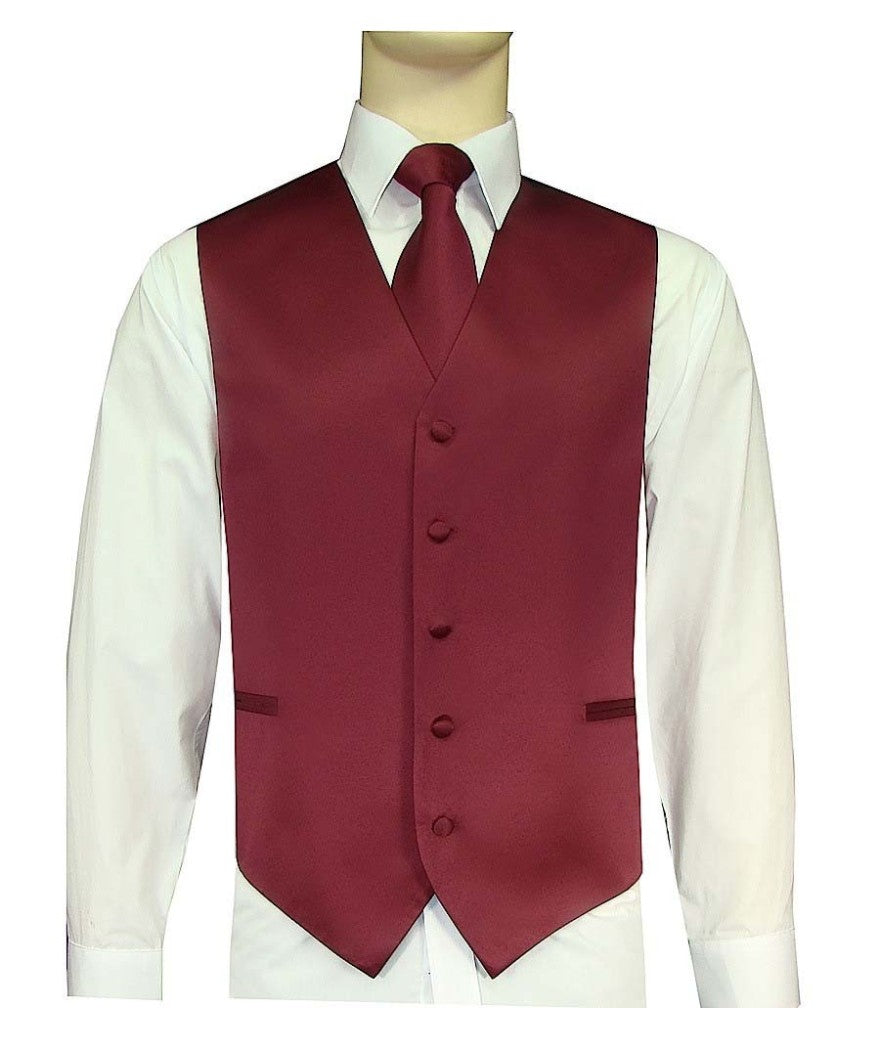 Brand Q Men's Satin Solid Vest, Tie & Hanky – 10