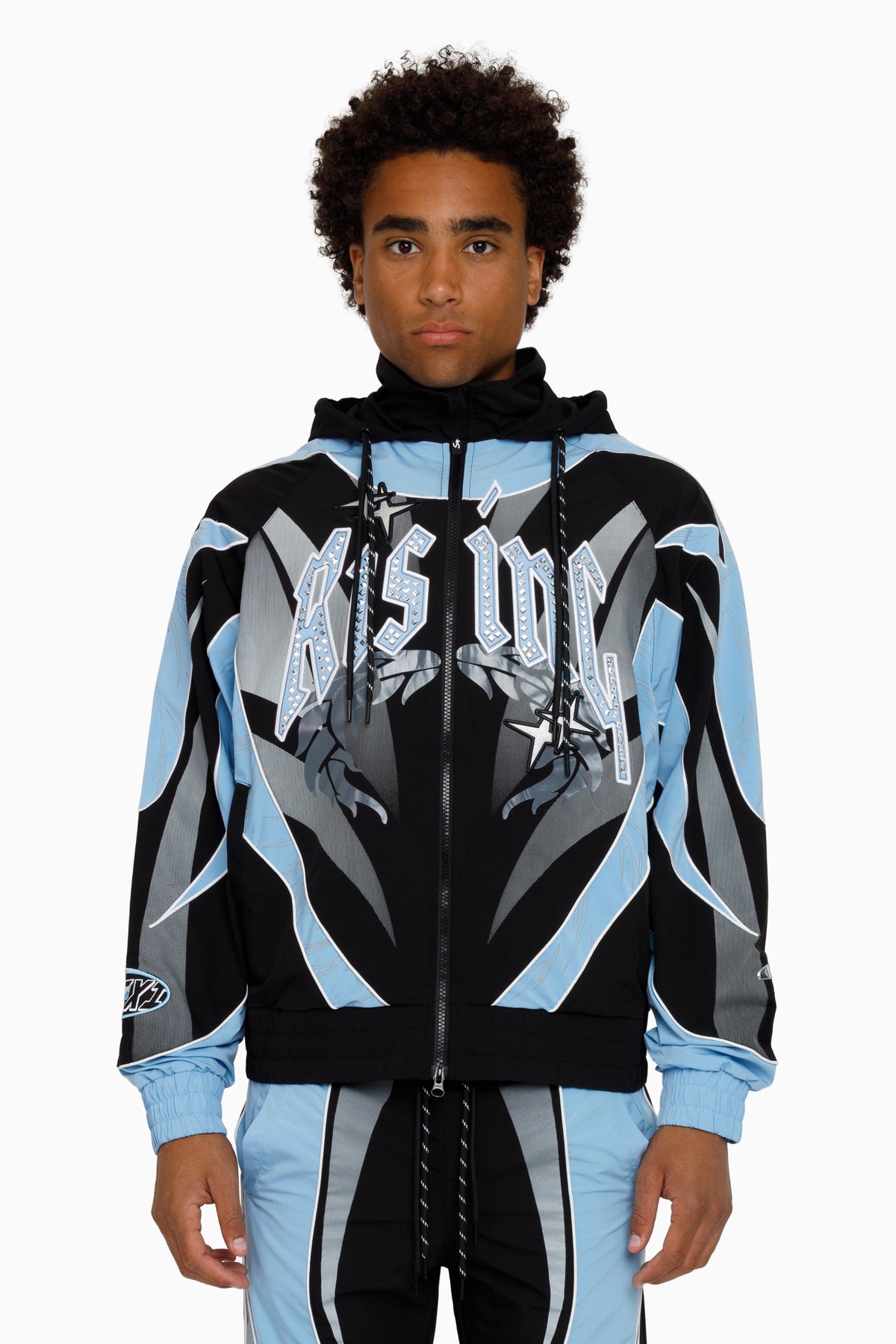 Smoke Rise Rising Colorblock Windbreaker Jacket in Blue Bell front view