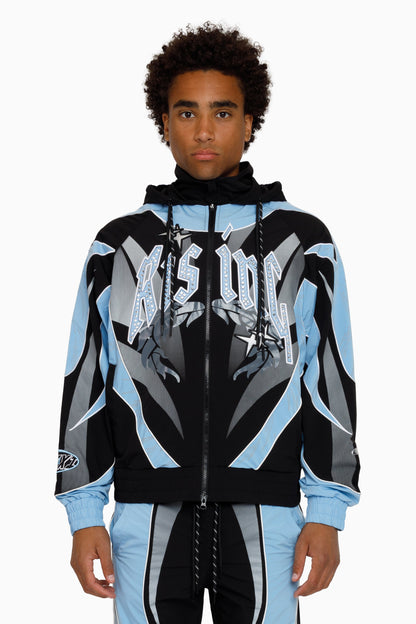 Smoke Rise Rising Colorblock Windbreaker Jacket in Blue Bell front view