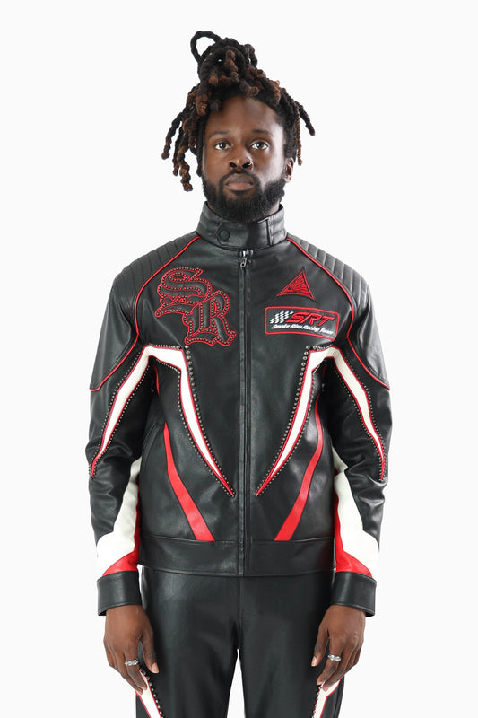 Smoke Rise Club Circuit Racing PU Jacket in Red front view
