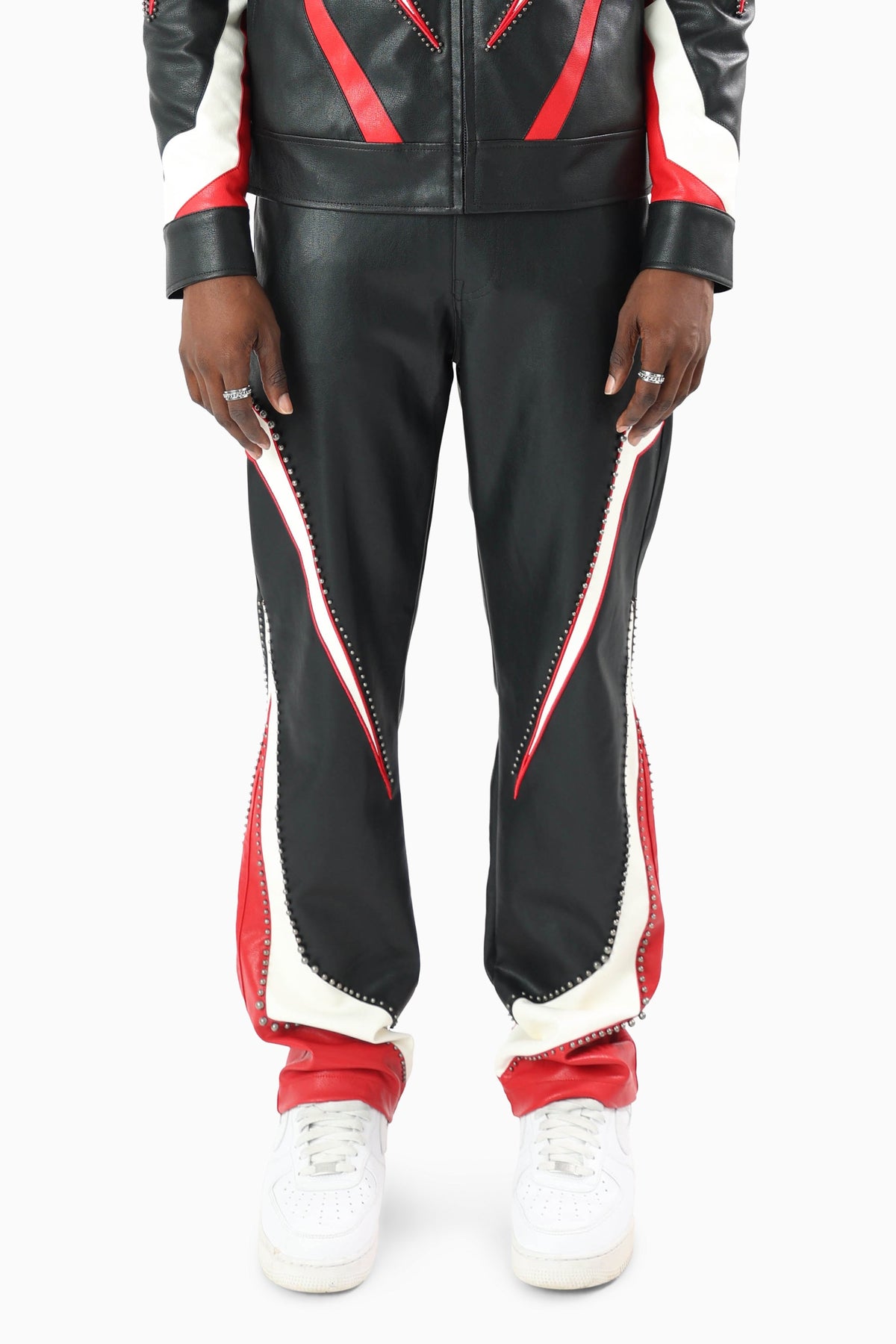 Smoke Rise Club Circuit Racing PU Pants in Red front view