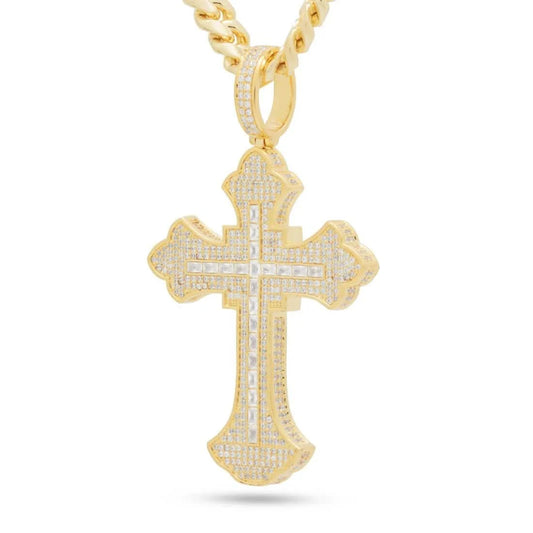 King Ice Fleur de Lis Cross Necklace