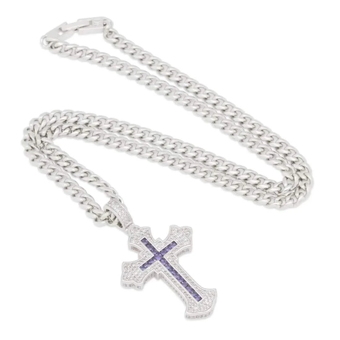 King Ice Fleur de Lis Cross Necklace