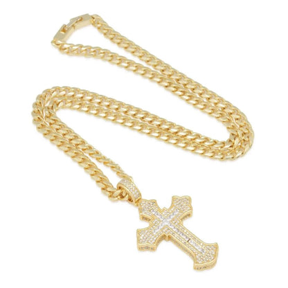 King Ice Fleur de Lis Cross Necklace