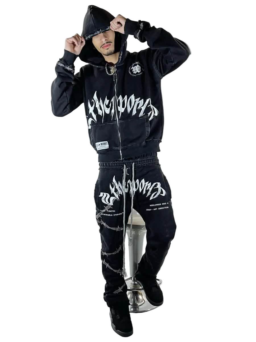 2THEWORLD Barbed Wire Sweatsuit from On Time Fashions – Sweatsuit by On Time Fashions , Birmingham AL’s 1 fashion store and premier destination for streetwear, suits, kids fashion, and big & tall