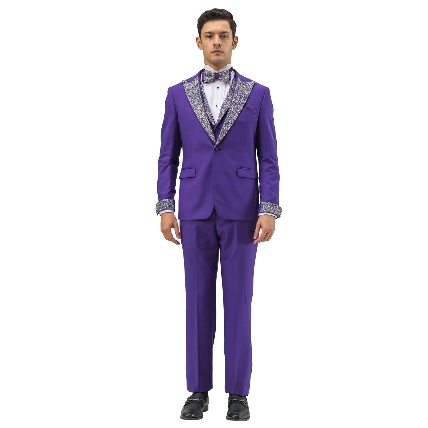 3 PC Solid Satin Rhinestone Peak Lapel Collared Vest Suit from On Time Fashions – Mens-suit by Tazzio, Birmingham AL’s 1 fashion store and premier destination for streetwear, suits, kids fashion, and big & tall