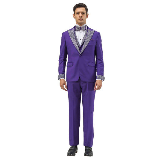3 PC Solid Satin Rhinestone Peak Lapel Collared Vest Suit from On Time Fashions – Mens-suit by Tazzio, Birmingham AL’s 1 fashion store and premier destination for streetwear, suits, kids fashion, and big & tall