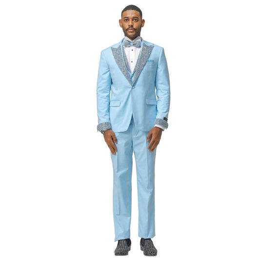 3 PC Solid Satin Rhinestone Peak Lapel Collared Vest Suit from On Time Fashions – Mens-suit by Tazzio, Birmingham AL’s 1 fashion store and premier destination for streetwear, suits, kids fashion, and big & tall