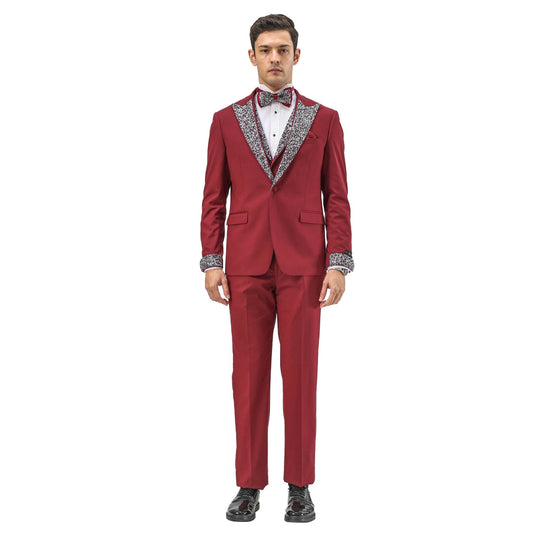 3 PC Solid Satin Rhinestone Peak Lapel Collared Vest Suit from On Time Fashions – Mens-suit by Tazzio, Birmingham AL’s 1 fashion store and premier destination for streetwear, suits, kids fashion, and big & tall
