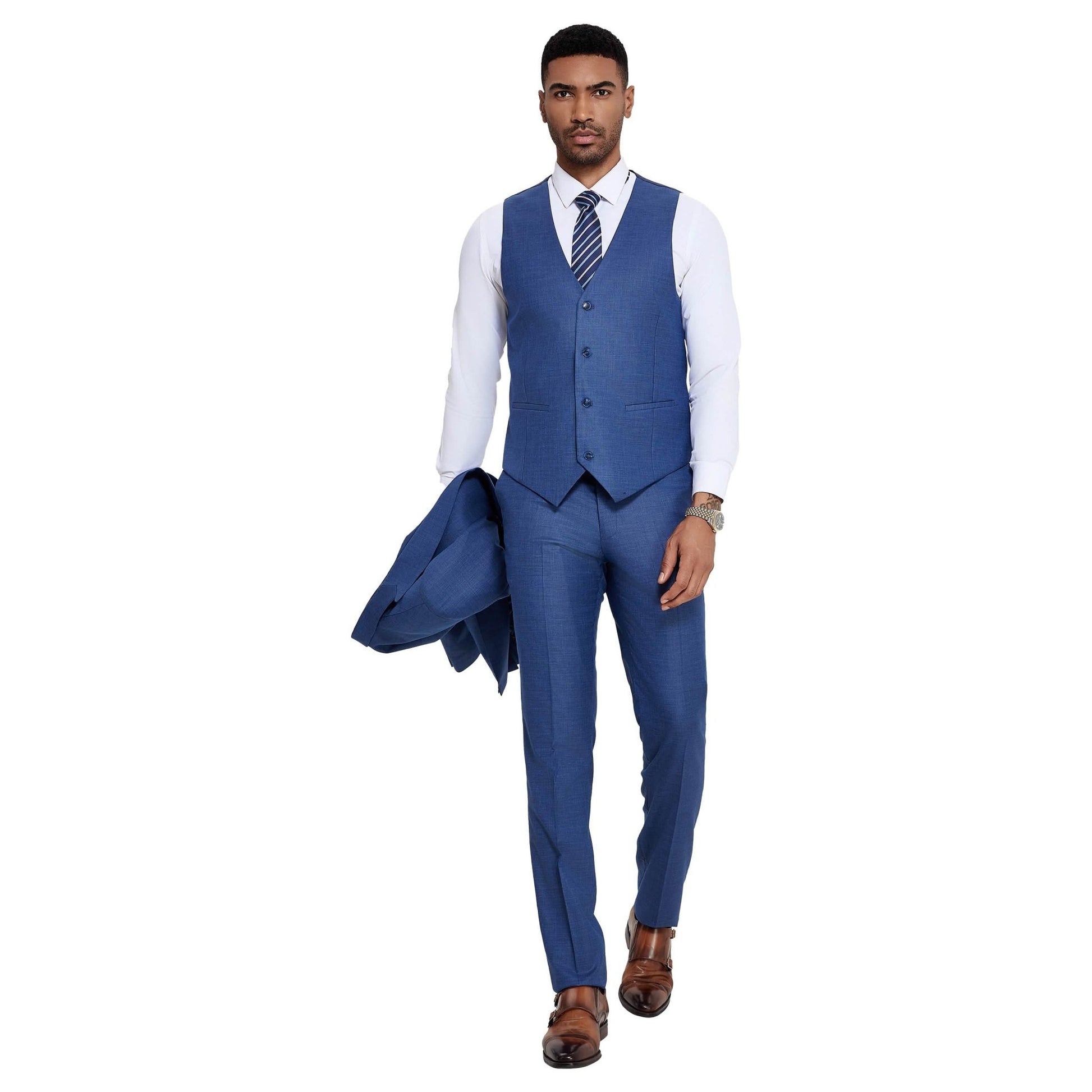 3 PC Solid Textured Peak Lapel Suit from On Time Fashions – Mens-suit by Tazzio, Birmingham AL’s 1 fashion store and premier destination for streetwear, suits, kids fashion, and big & tall
