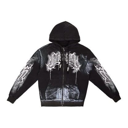 First Row Y2K Tribal Metallic Hoodie