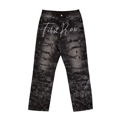 First Row Rhinestone Ripped Jeans