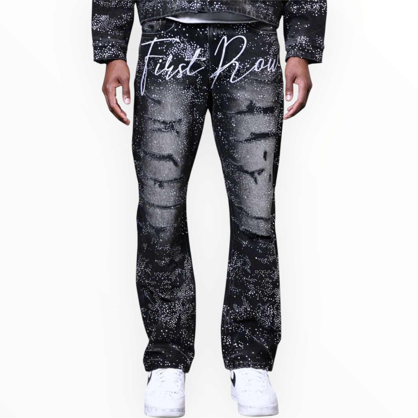 First Row Rhinestone Ripped Jeans